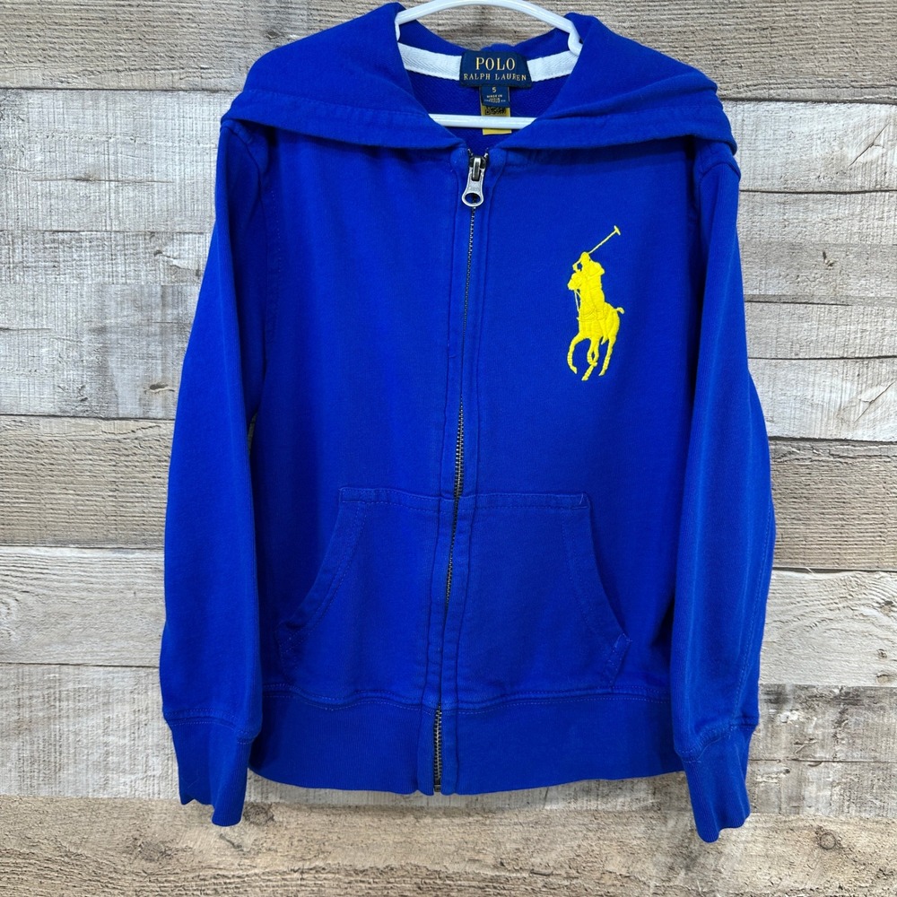Polo Ralph Lauren Boys Royal Blue Large Pony Zip Hoodie Size 5